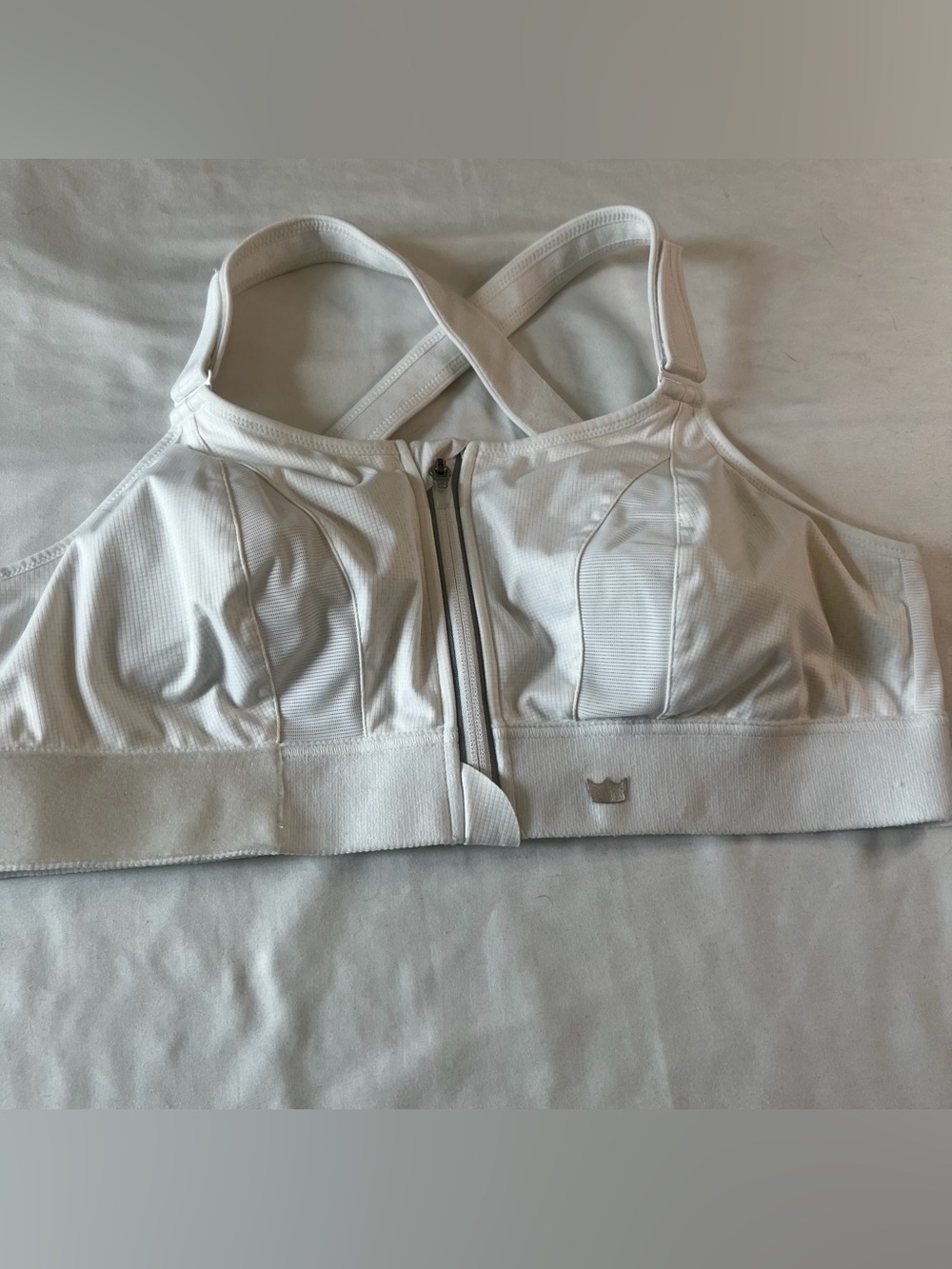 SheFit Ultimate Sports Bra White Zip Front Adjustable Straps Size 1 Luxe (xl)